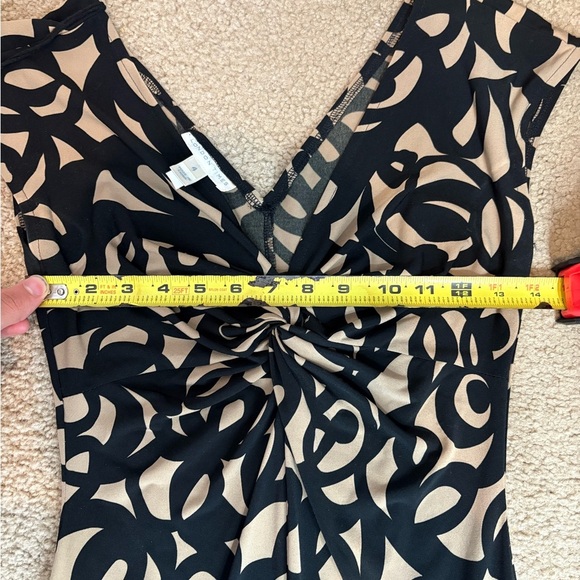 London times Y2K 2000s Vintage Cap Sleeve Midi Dress Abstract Print Ruched sz 4 - Picture 9 of 12